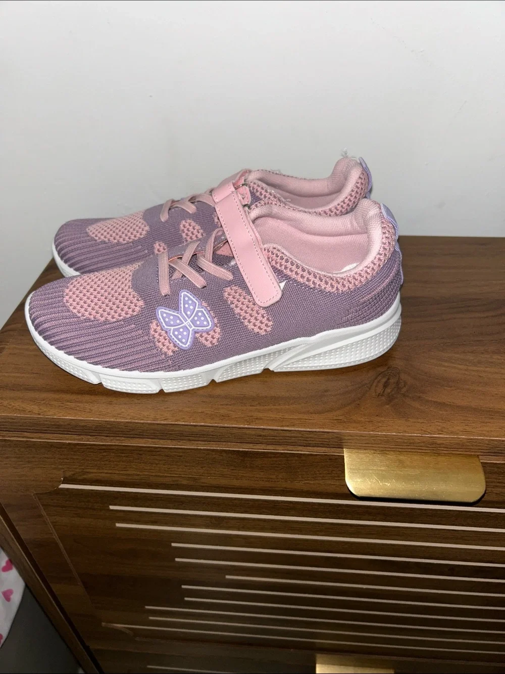 Girls Pink and Lavender Hook-and-Loop Sneakers